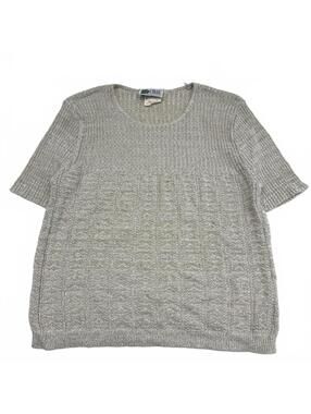 Vintage Beige Textured Knit Short Sleeve Top Canada Made Sz S Cottage Core